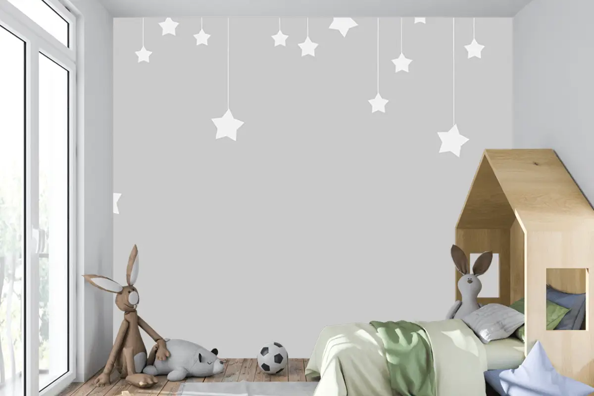 Gri Zemin Beyaz Yıldızlar Çocuk Odası Duvar Kağıdı