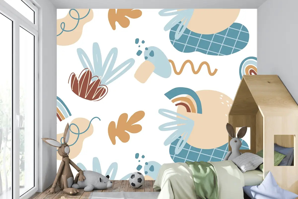 Elle Çizilmiş Soyut Öğe Desen Çocuk Odası Duvar Kağıdı 