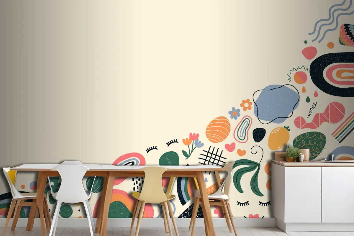 Elle Çizilmiş Soyut Organik Şekiller Mutfak Duvar Kağıdı