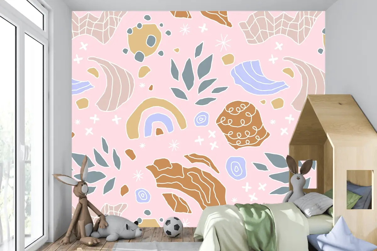 Elle Çizilmiş Kesme Kolaj Desen Çocuk Odası Duvar Kağıdı 