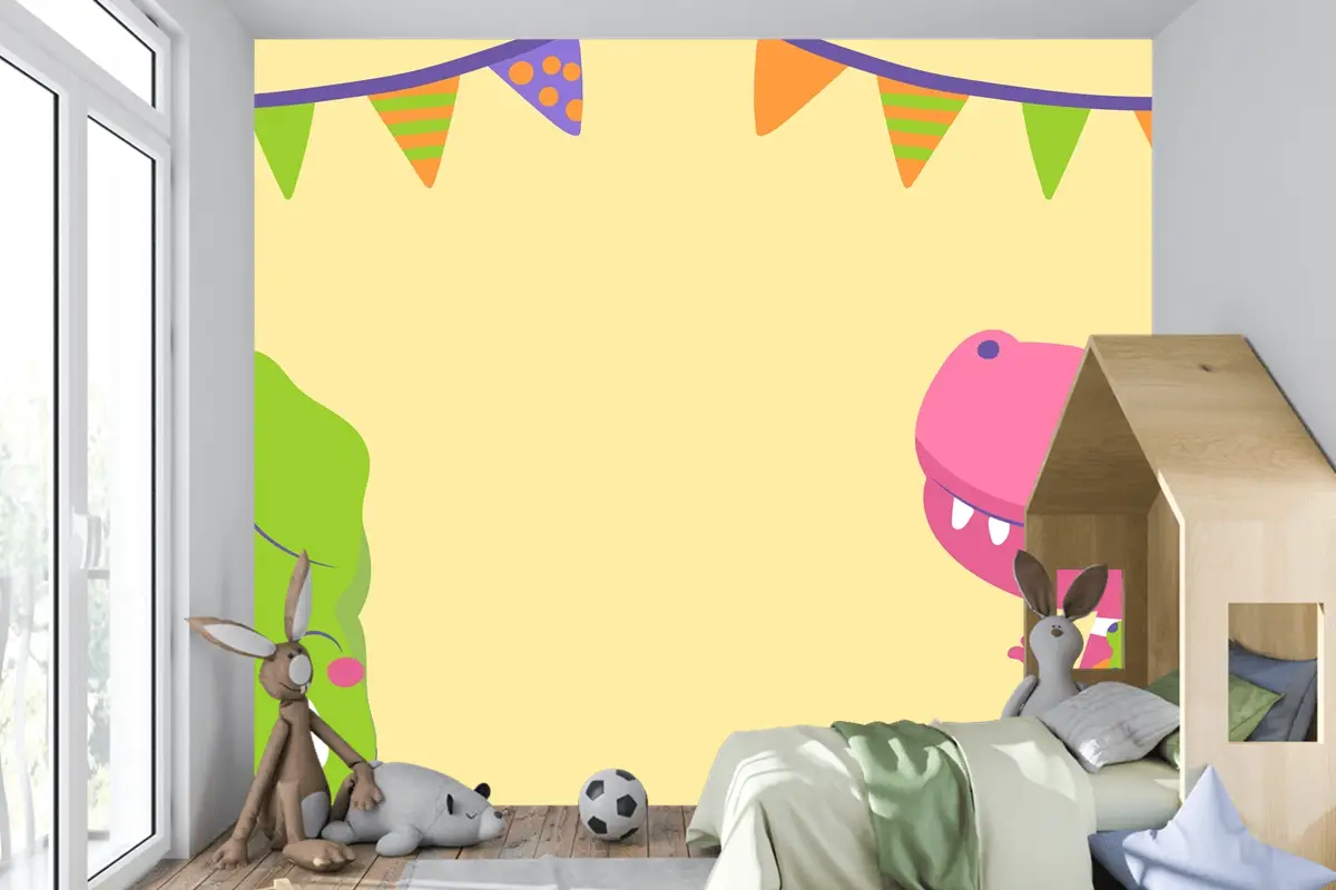 Elle Çizilmiş Dinozor Doğum Günü Yakınlaştırma Çocuk Odası Duvar Kağıdı 