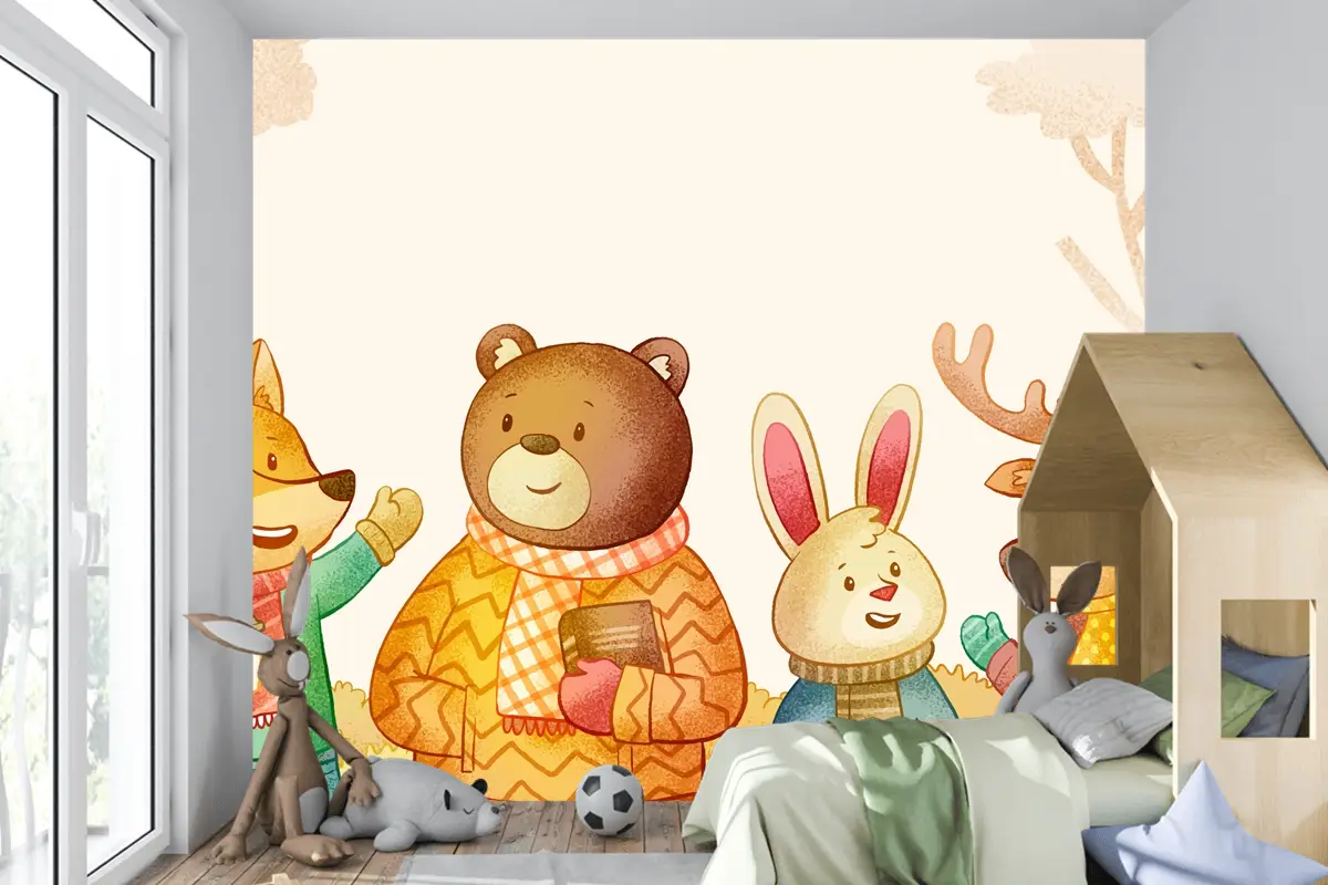 Elle Çizilmiş Sonbahar Sezonu Çocuk Odası Duvar Kağıdı 