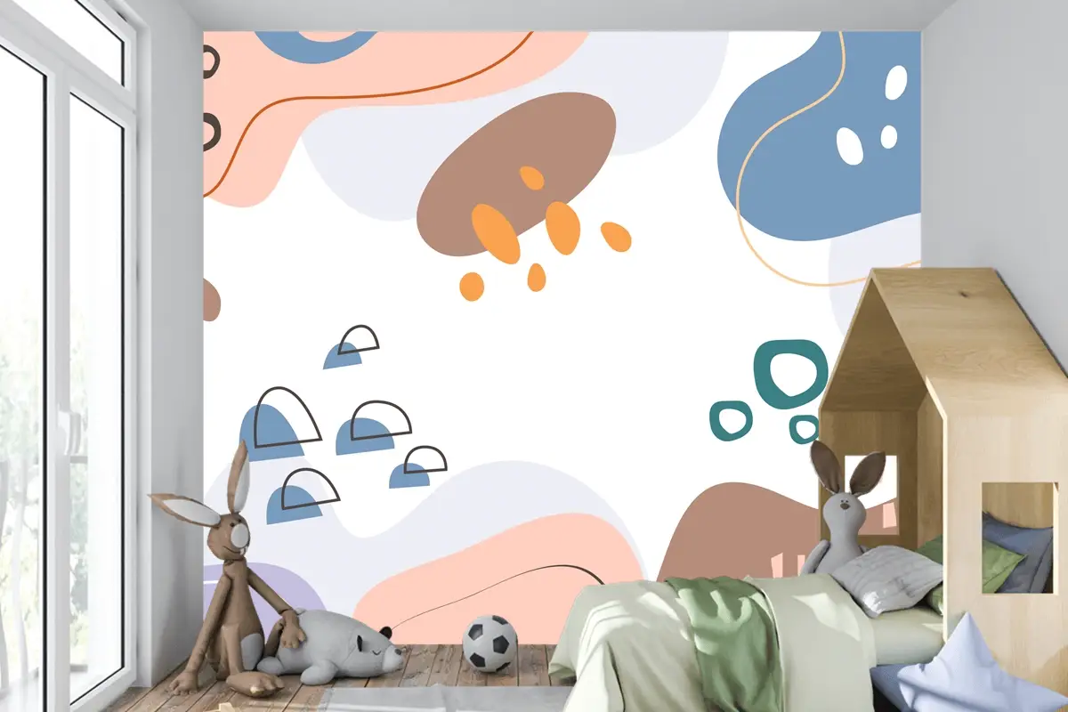 Elle Çizilmiş Düz Tasarım Soyut Doodle Çocuk Odası Duvar Kağıdı 