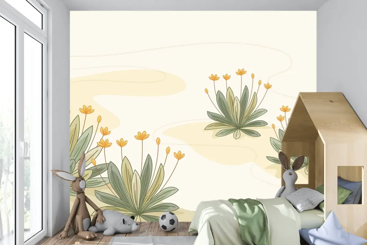 Elle Çizilmiş Frailejon Bitki Arka Plan Çocuk Odası Duvar Kağıdı 