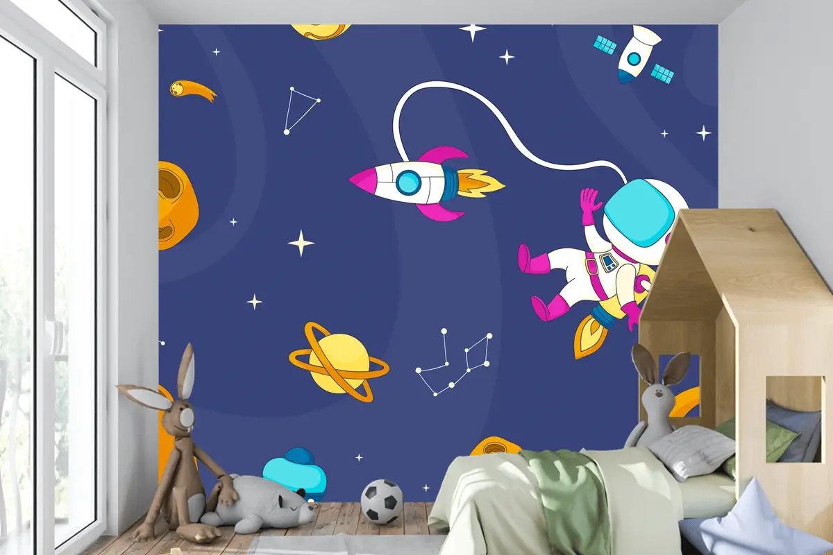 Elle Çizilmiş Galaxy Boys Çocuk Odası Duvar Kağıdı