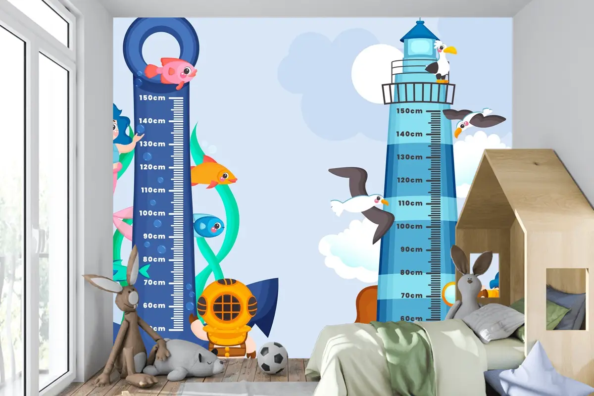 Elle Çizilmiş Yükseklik Ölçer Seti Çocuk Odası Duvar Kağıdı