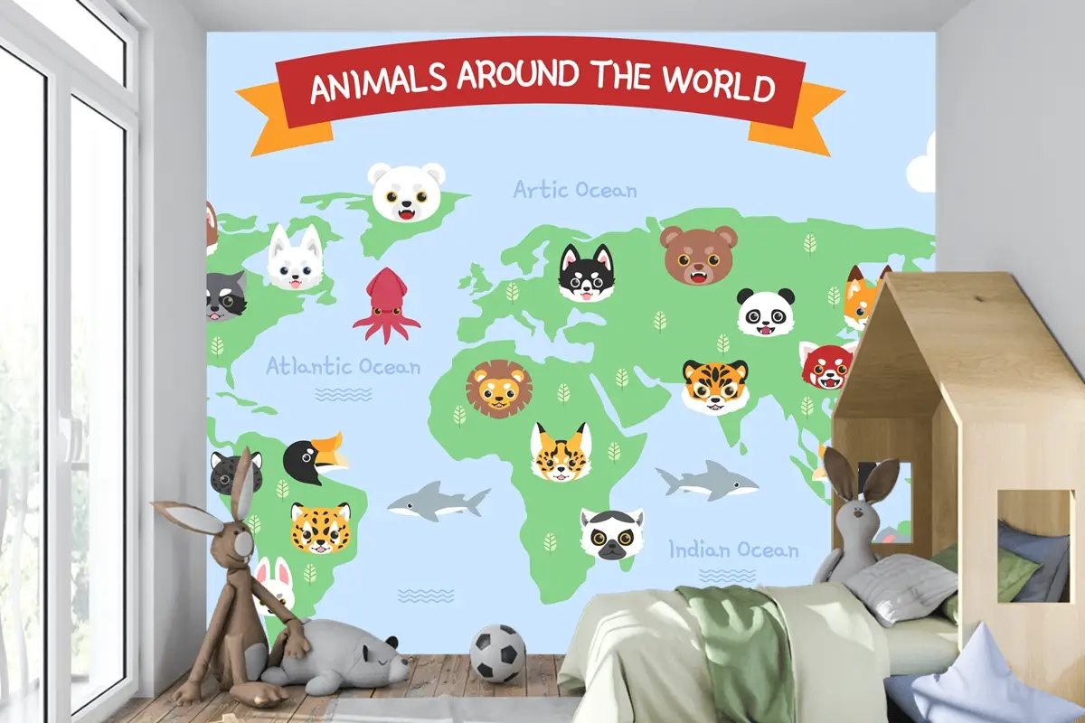 Elle Çizilmiş Çocuk Haritası Çocuk Odası Duvar Kağıdı