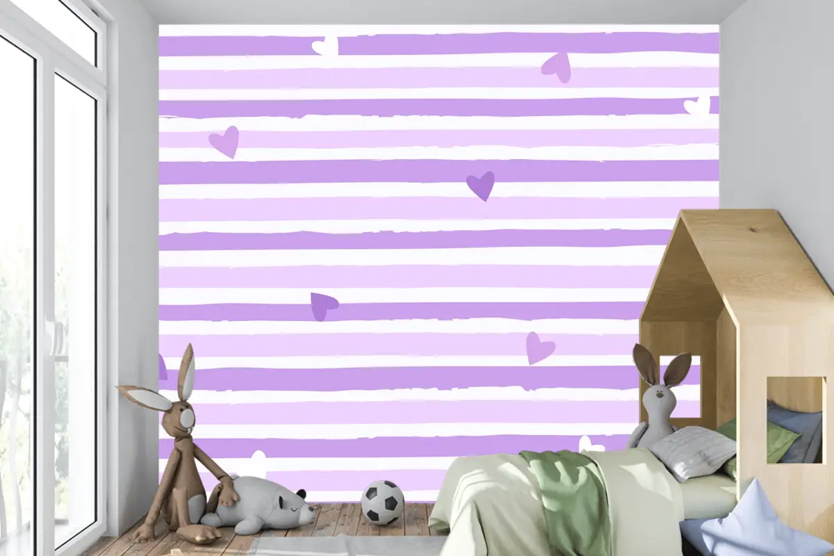 Elle Çizilmiş Mor Çizgili Arka Plan Çocuk Odası Duvar Kağıdı