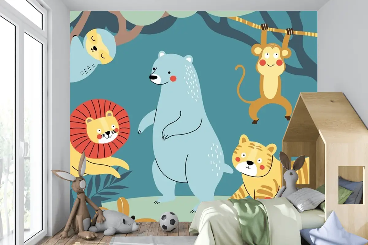 Elle Çizilmiş Yaban Hayatı Arka Plan Çocuk Odası Duvar Kağıdı 