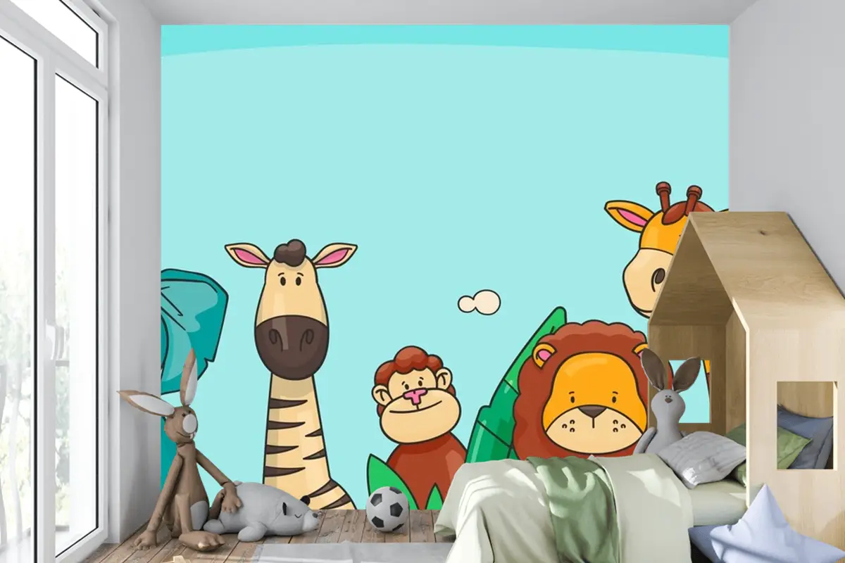 Hayvanlarla Elle Çizilmiş Dünya Hayvanları Günü Arka Planı Çocuk Odası Duvar Kağıdı