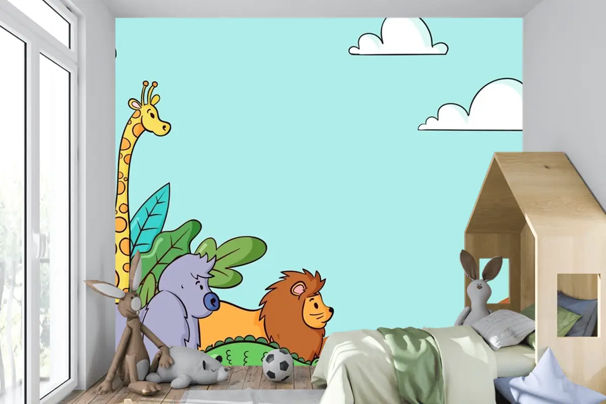 Elle Çizilmiş Dünya Hayvan Günü Arka Plan Çocuk Odası Duvar Kağıdı