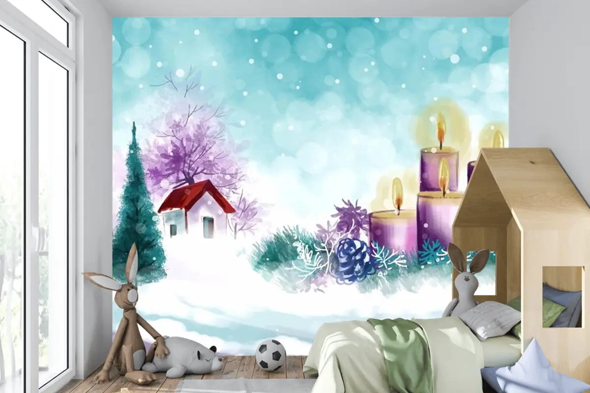 Noel Ve Mutlu Yeni Yıl Sezonu Çocuk Odası Duvar Kağıdı  Için El Boyalı Suluboya Çizimi