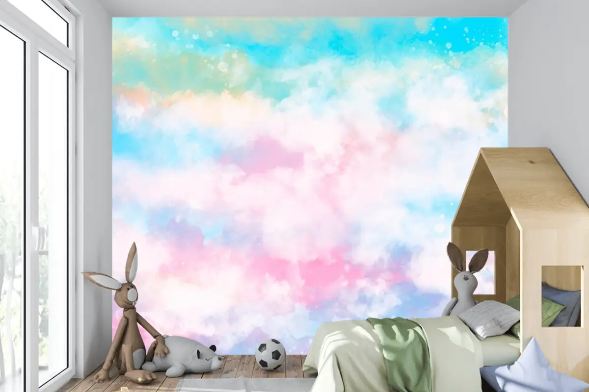 El Boyalı Suluboya Pastel Gökyüzü Arka Plan Çocuk Odası Duvar Kağıdı