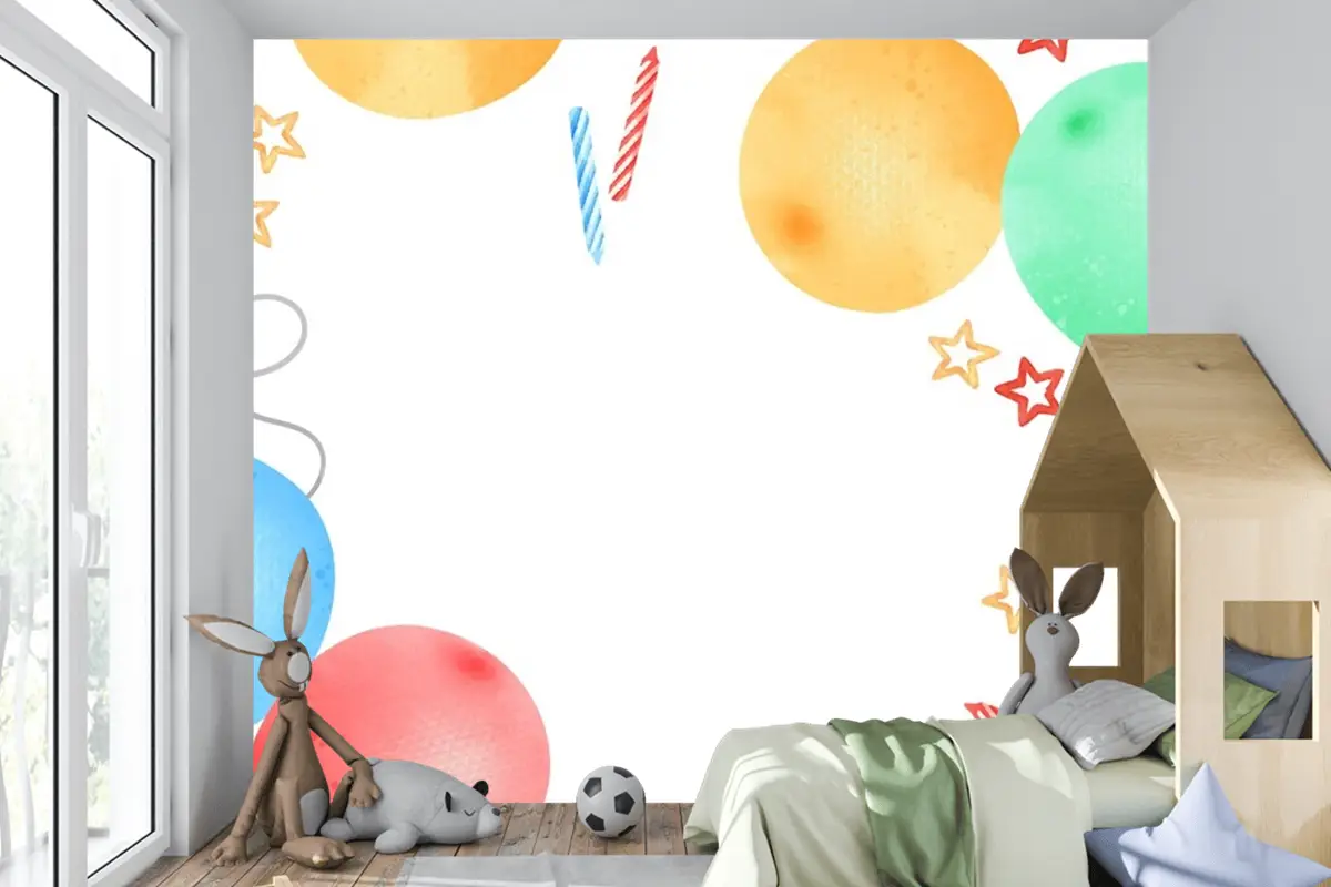 Doğum Günün Kutlu Olsun Suluboya Çerçeve Çocuk Odası Duvar Kağıdı 