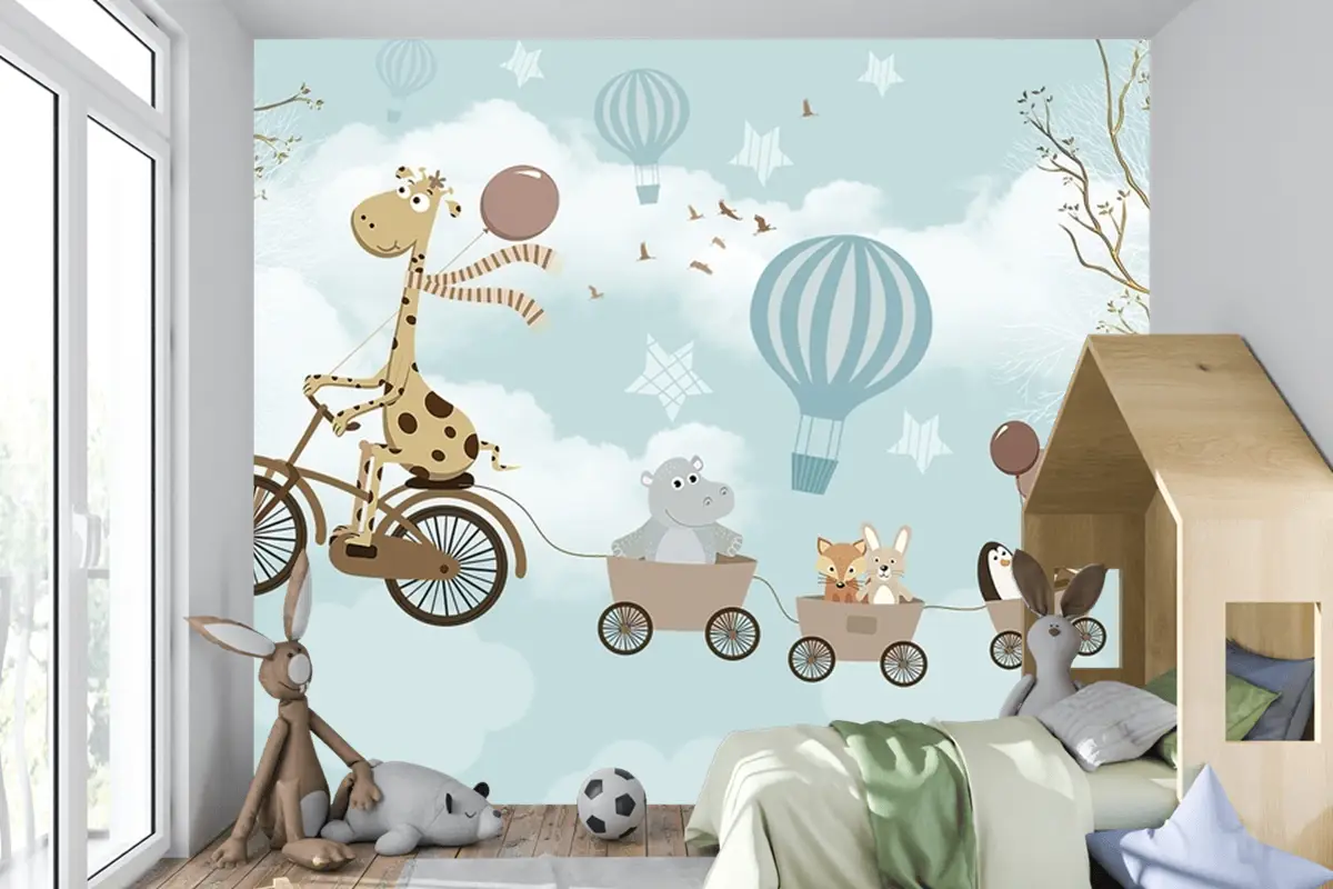 Hayvanlar Fil Zürafa Çocuk Odası Duvar Kağıdı