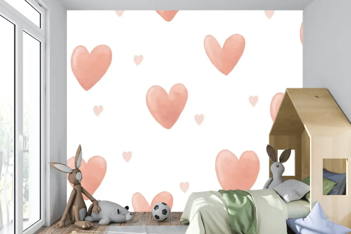 Kalp Arka Plan Sevimli Suluboya Çocuk Odası Duvar Kağıdı 