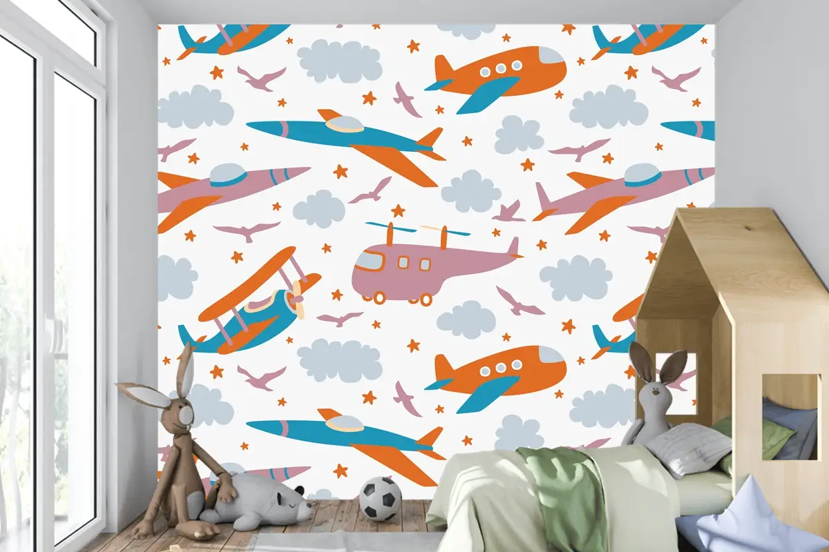 Hipster Doodles Renkli Dikişsiz Desen Düzlem Çizimi Çocuk Odası Duvar Kağıdı 