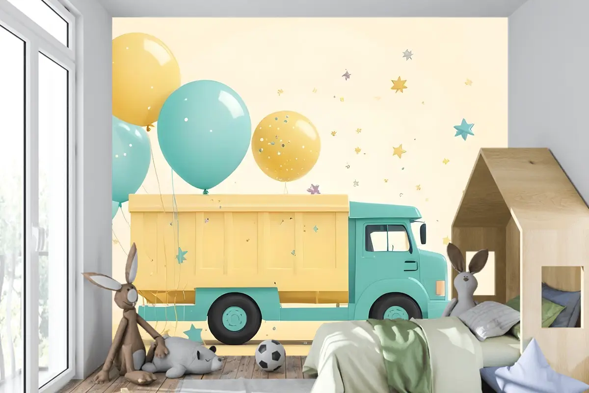 Kamyon Balon Çocuk Odası Duvar Kağıdı