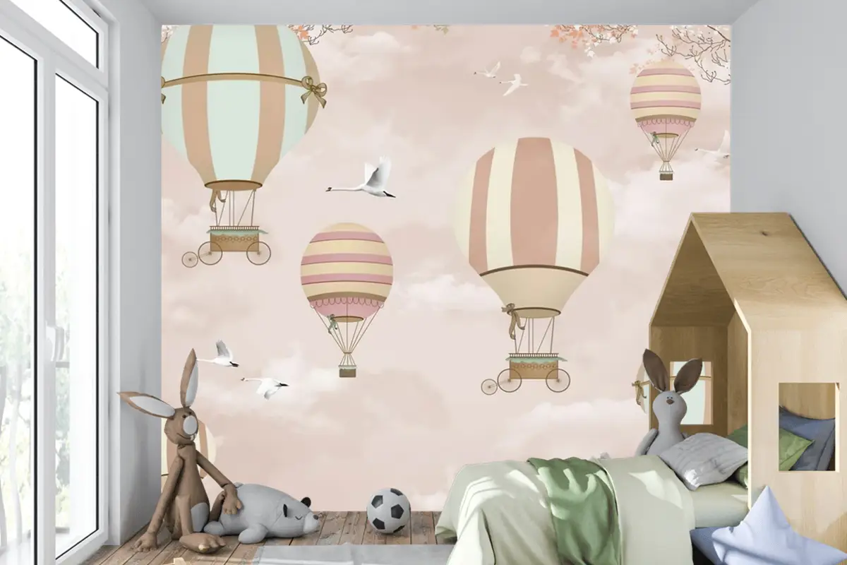 Kanatlı Balonlar Ve Uçaklar Bebek Çocuk Odası Duvar Kağıdı