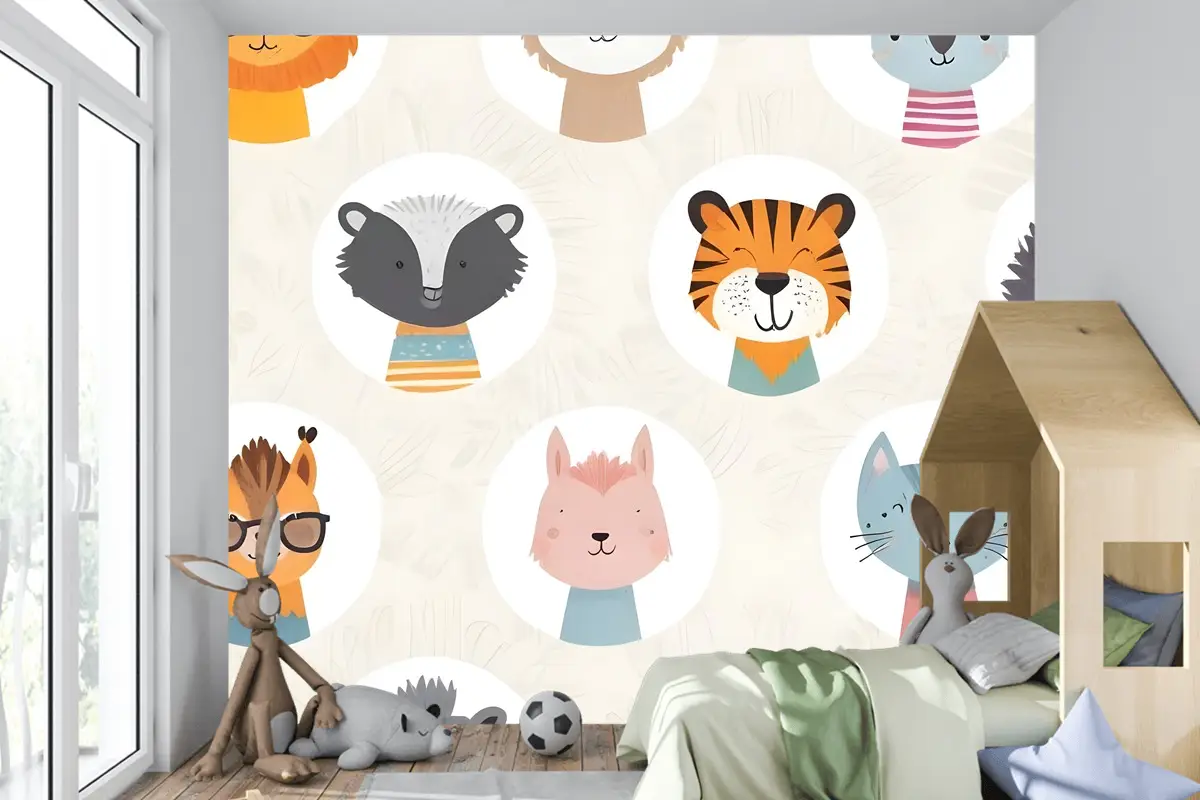 Çocuklar Sevimli Safari Hayvanlar Desen Çocuk Odası Duvar Kağıdı 