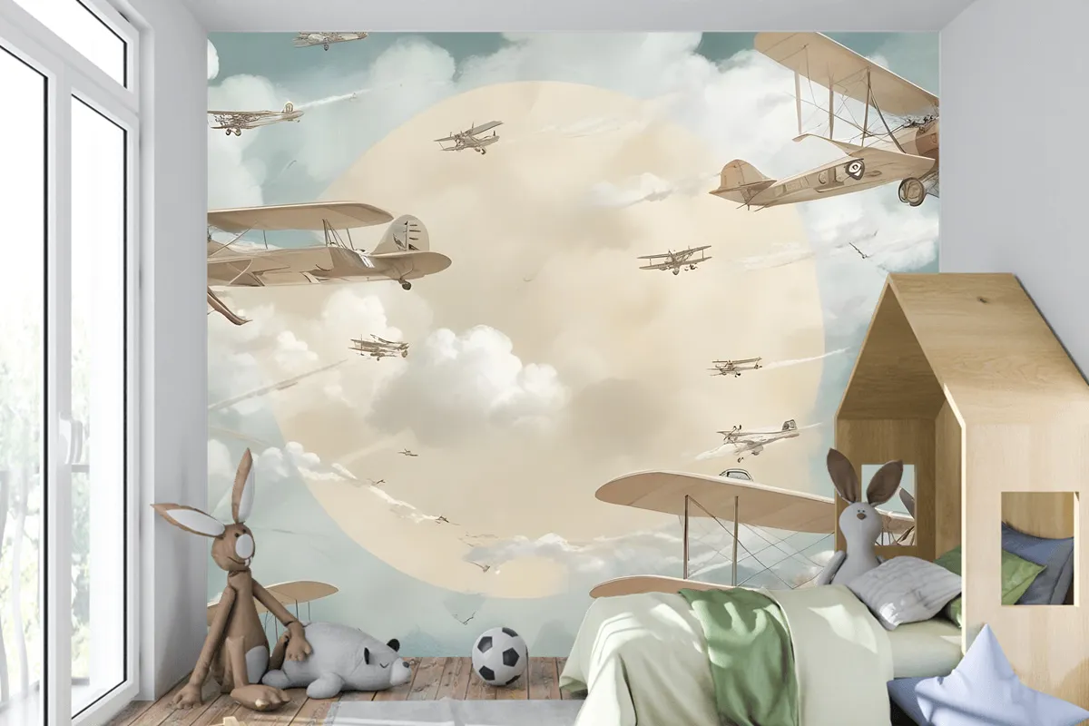 Uçak Çocuk Odası Duvar Kağıdı  Ile Çocuklar Ay