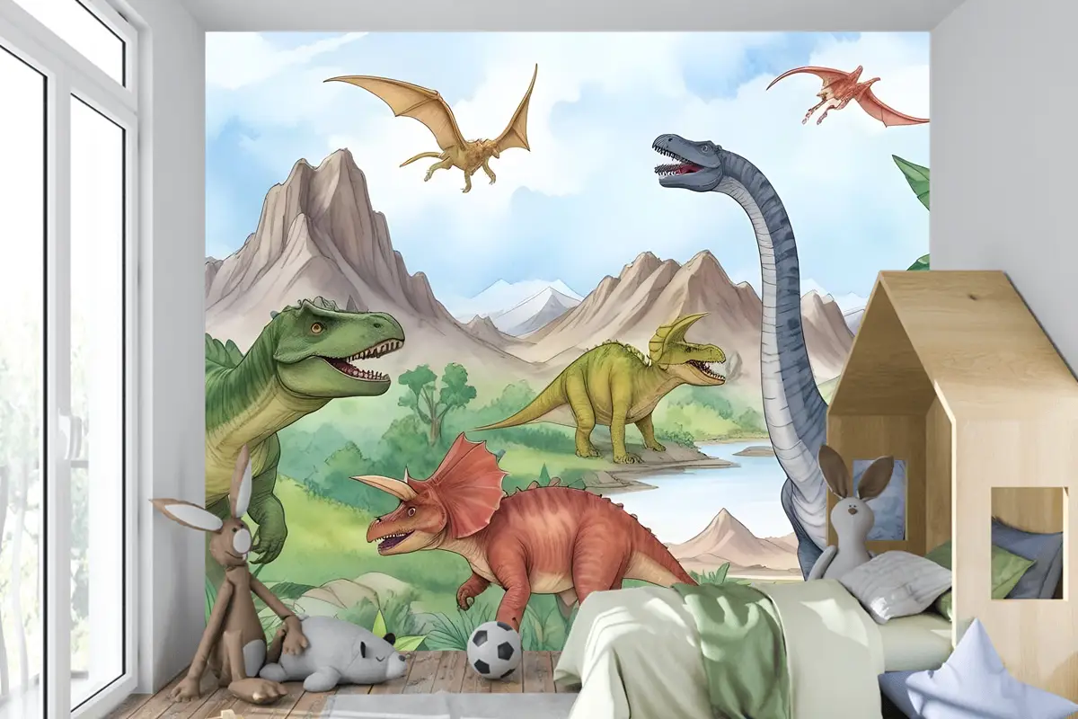 Çocuklar Tarih Öncesi Dinozor Çocuk Odası Duvar Kağıdı 