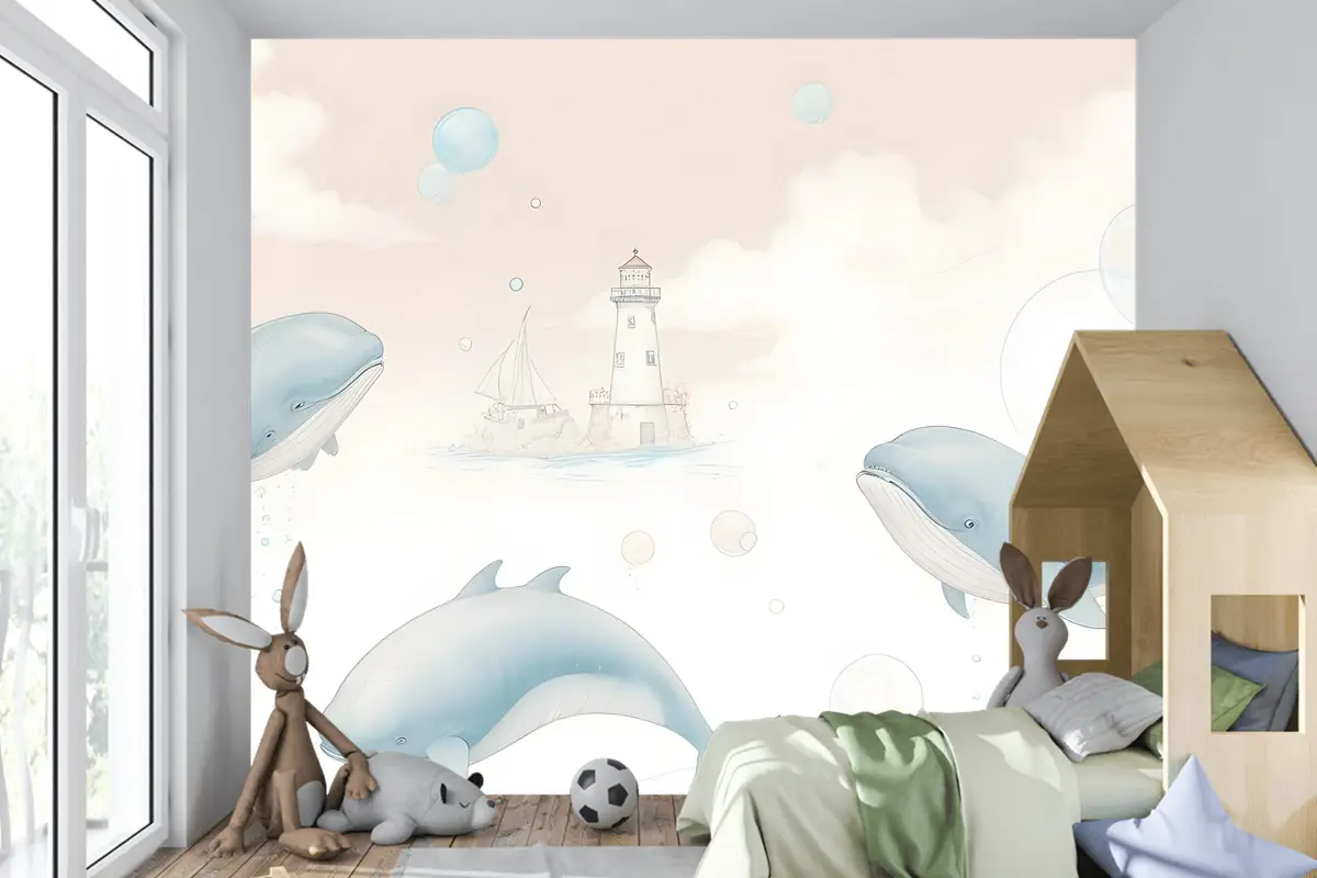 Çocuklar Yumuşak Balina Denizaltı Yaşamı Çocuk Odası Duvar Kağıdı