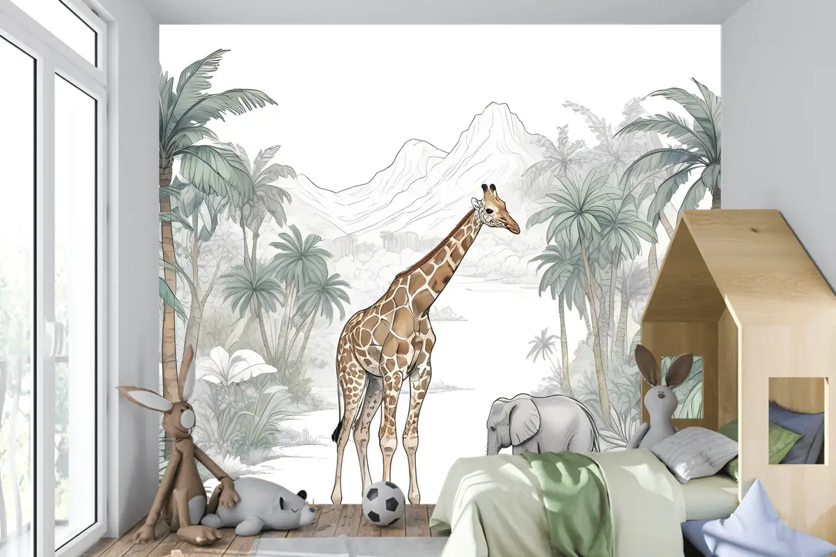 Dağ Çocuk Odası Duvar Kağıdı  Ile Çocuklar Tropikal Hayvanlar