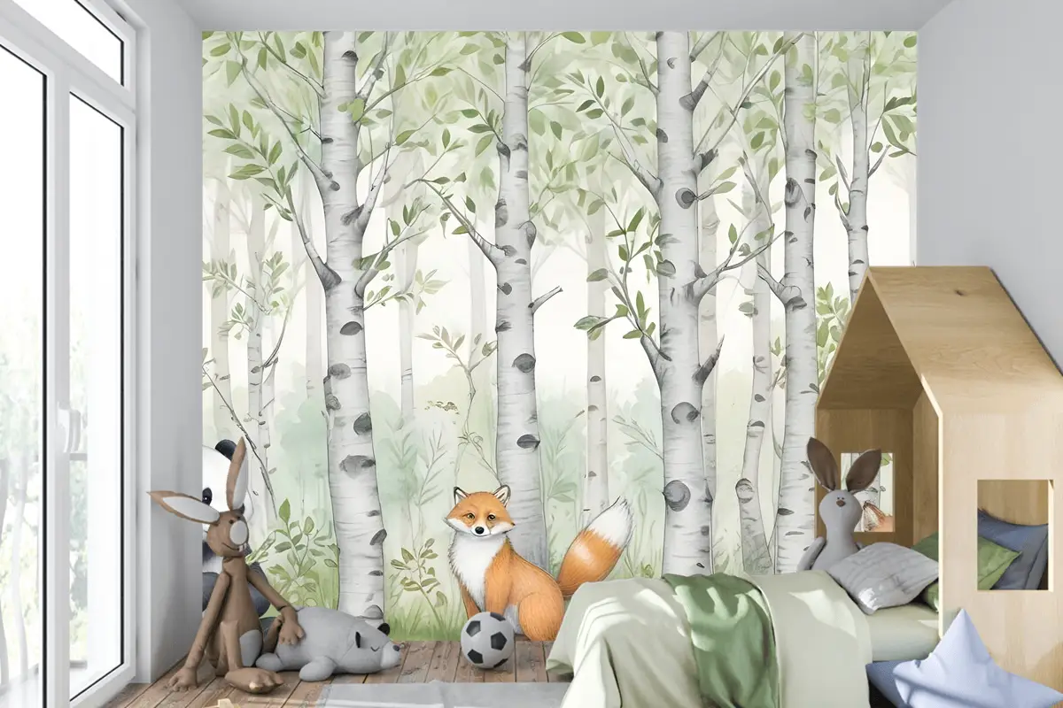 Ormandaki Çocuklar Orman Hayvanları Çocuk Odası Duvar Kağıdı