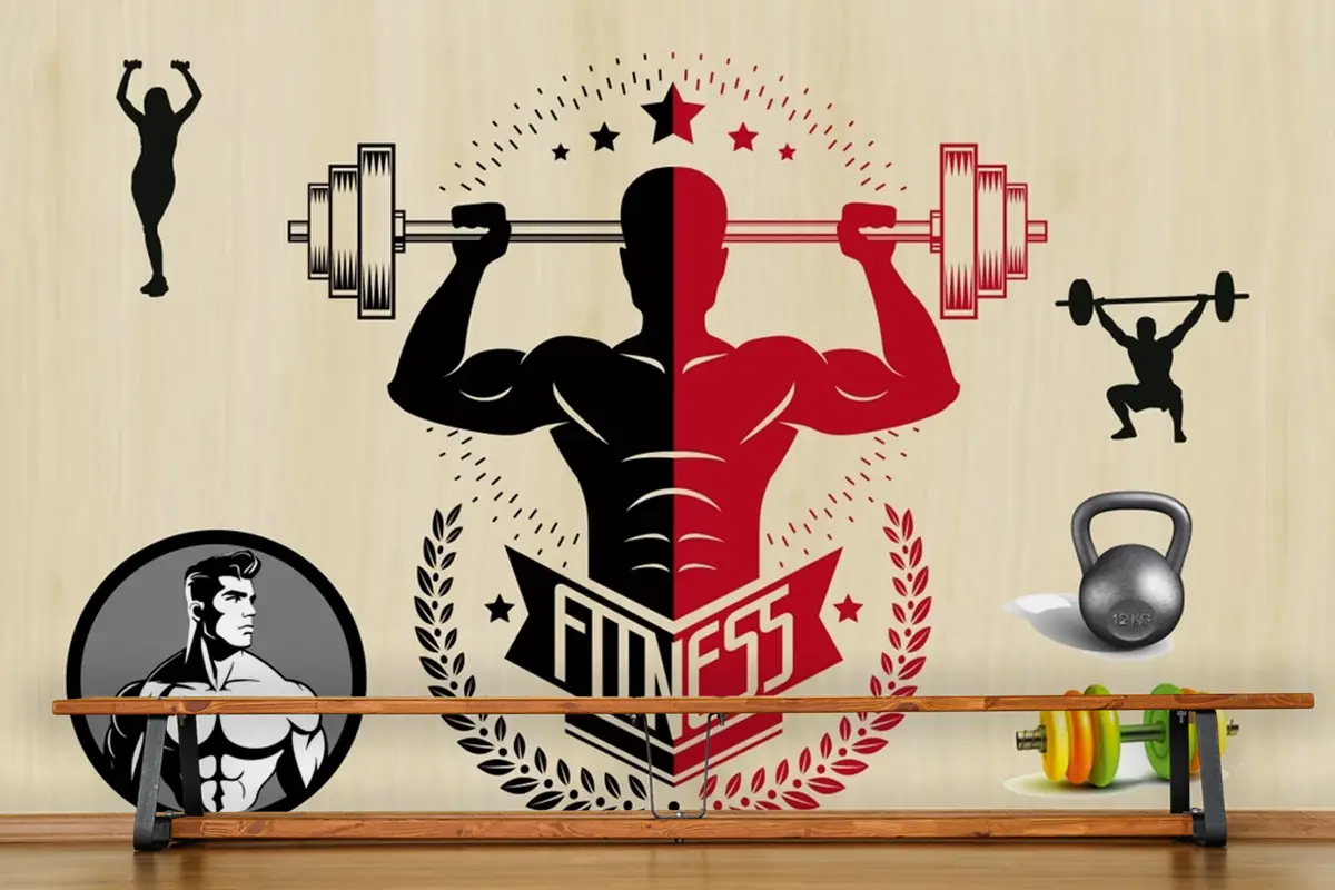 Kırmızı Siyah Temalı Fitness Spor Salonu Duvar Kağıdı