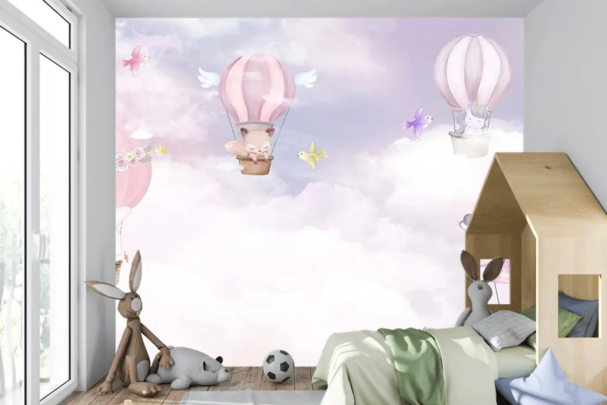Çocuk Odası Duvar Kağıdı Balonlar Ve Sevimli Hayvanlar