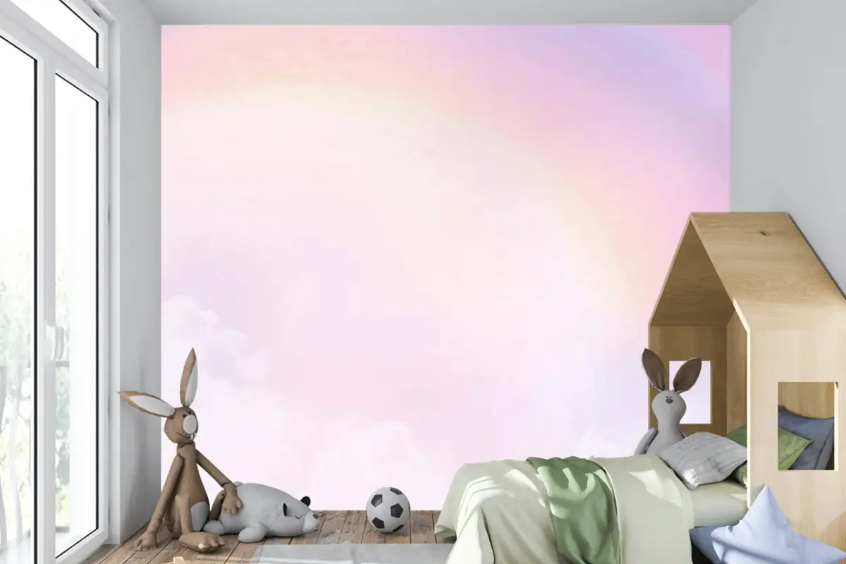 Çocuk Odası Duvar Kağıdı Gökkuşağı Ve Pembe Bulutlar