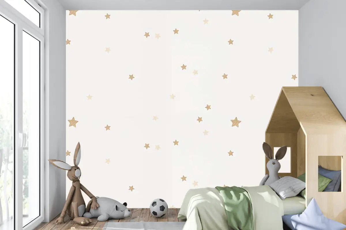Krem Bej Yıldızlı Çocuk Odası Duvar Kağıdı