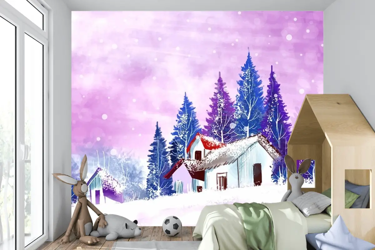 Kış Ve Yeni Yıl Tatilleri Için Manzara Noel Çocuk Odası Duvar Kağıdı 