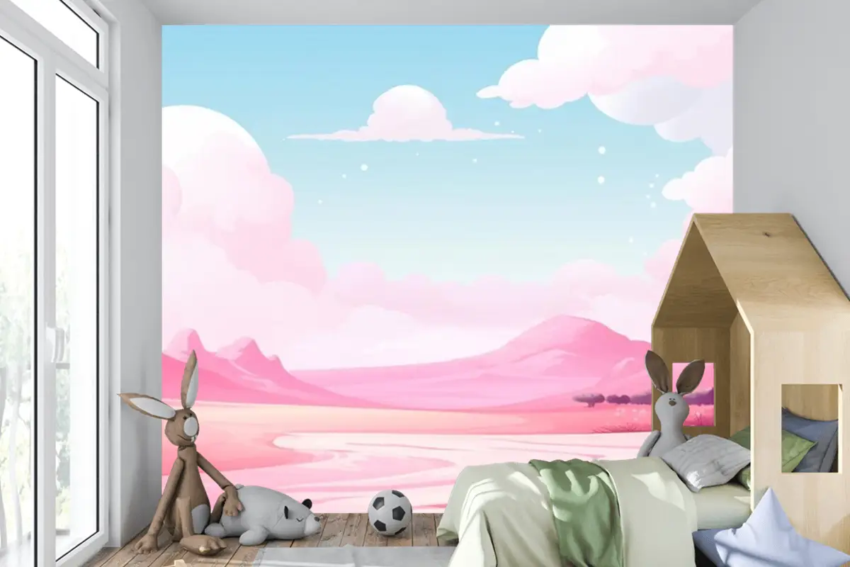Dağlar Ve Bulutlarla Manzara Çocuk Odası Duvar Kağıdı