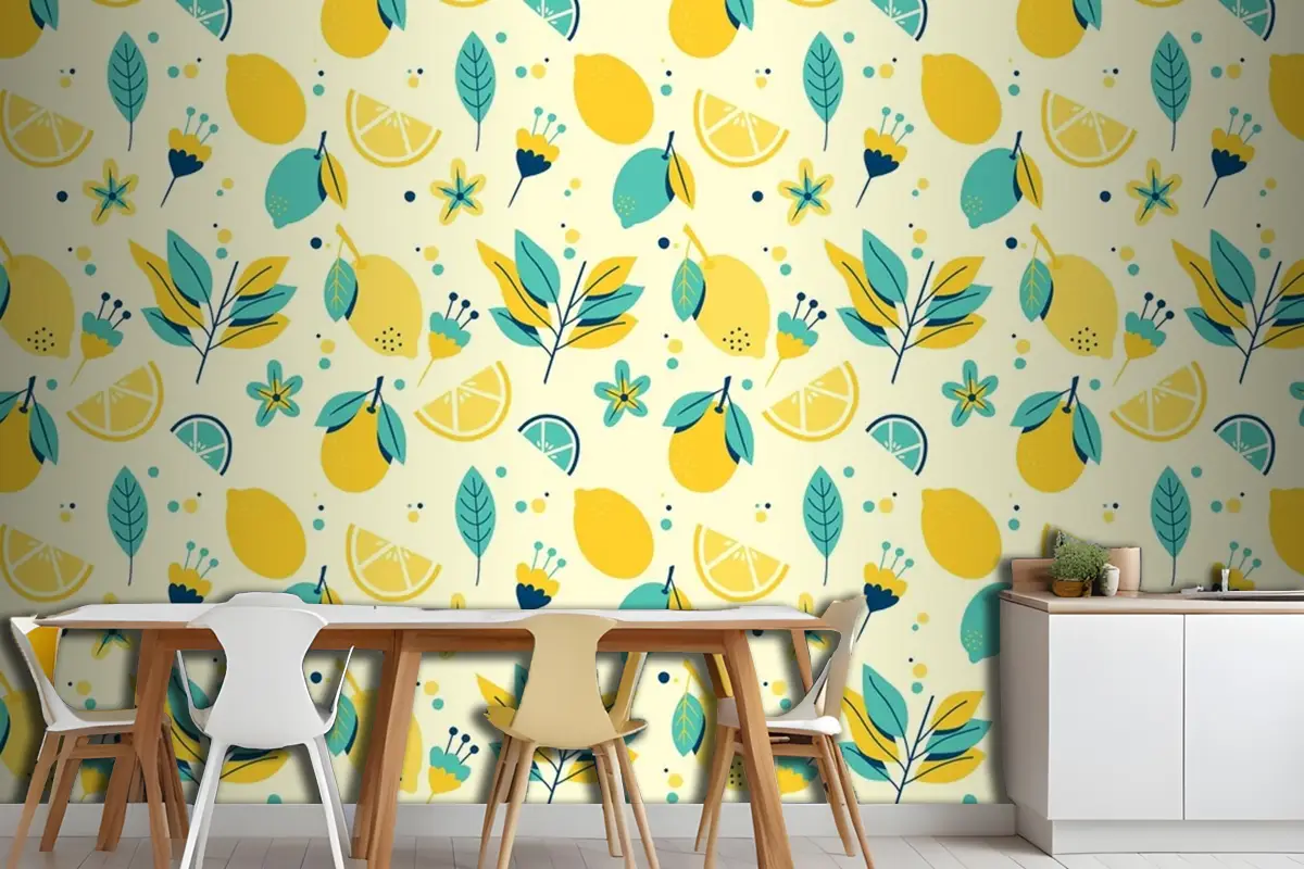 Limon Yaz Desenli Duvar Kağıdı Teması Mutfak Duvar Kağıdı