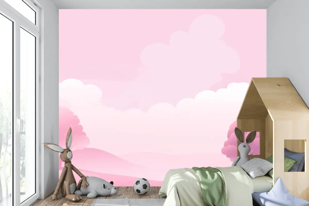 Açık Pembe Arka Plan Çocuk Odası Duvar Kağıdı
