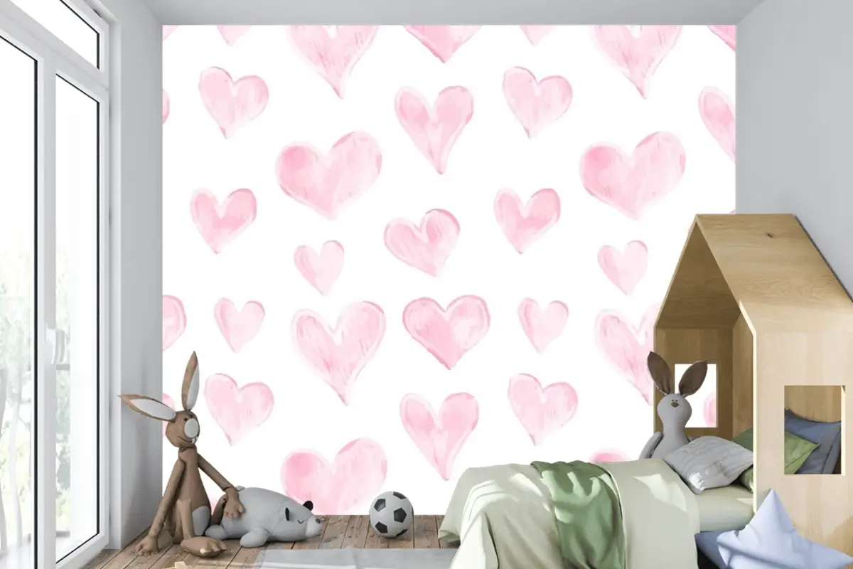 Aşk Kalp Deseni Elle Çizilmiş Sevgililer Günü Çocuk Odası Duvar Kağıdı