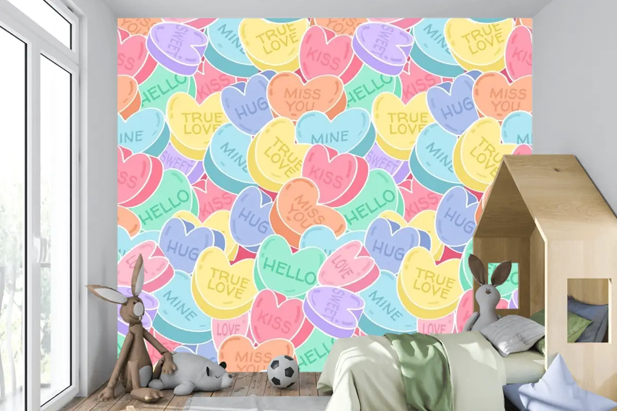 Güzel Konuşma Kalpler Desen Çocuk Odası Duvar Kağıdı 