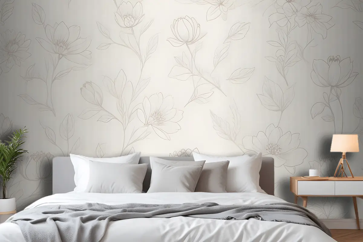 Minimalist Krem Kiraz Çiçeği Yatak Odası Duvar Kağıdı