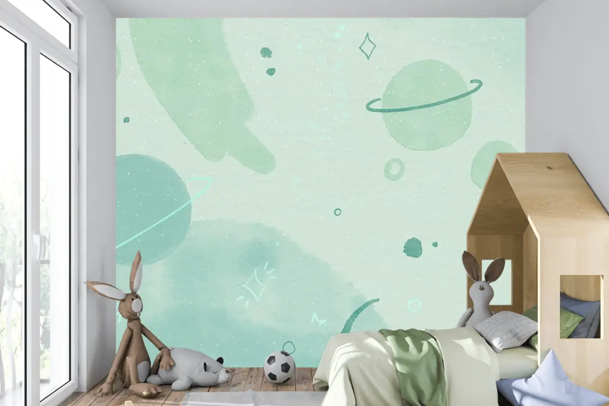 Tek Renkli Suluboya Galaxy Çocuk Odası Duvar Kağıdı 