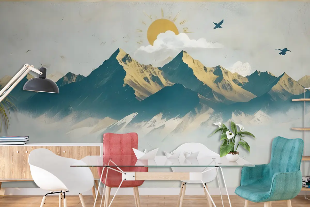 Dağ Gündoğumu Manzarası Ve Eski Ekose Doku Duvar Kağıdı