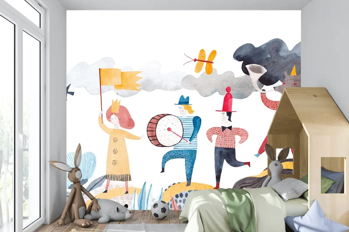 Neşeli Kortej ve Renkli Karakterler Çocuk Odası Duvar Kağıdı