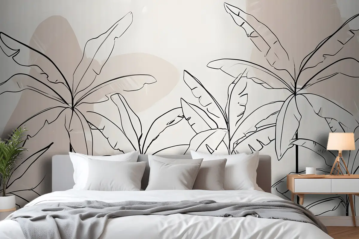 Nötr Pembe Mürekkep Tropikal Yatak Odası Duvar Kağıdı