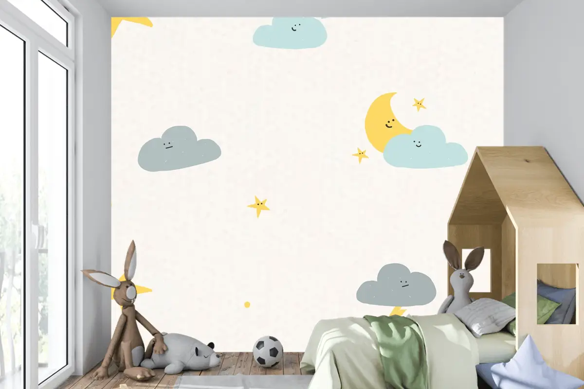 Gece Gökyüzü Dikişsiz Desen Hava Durumu Doodle Çocuk Odası Duvar Kağıdı 