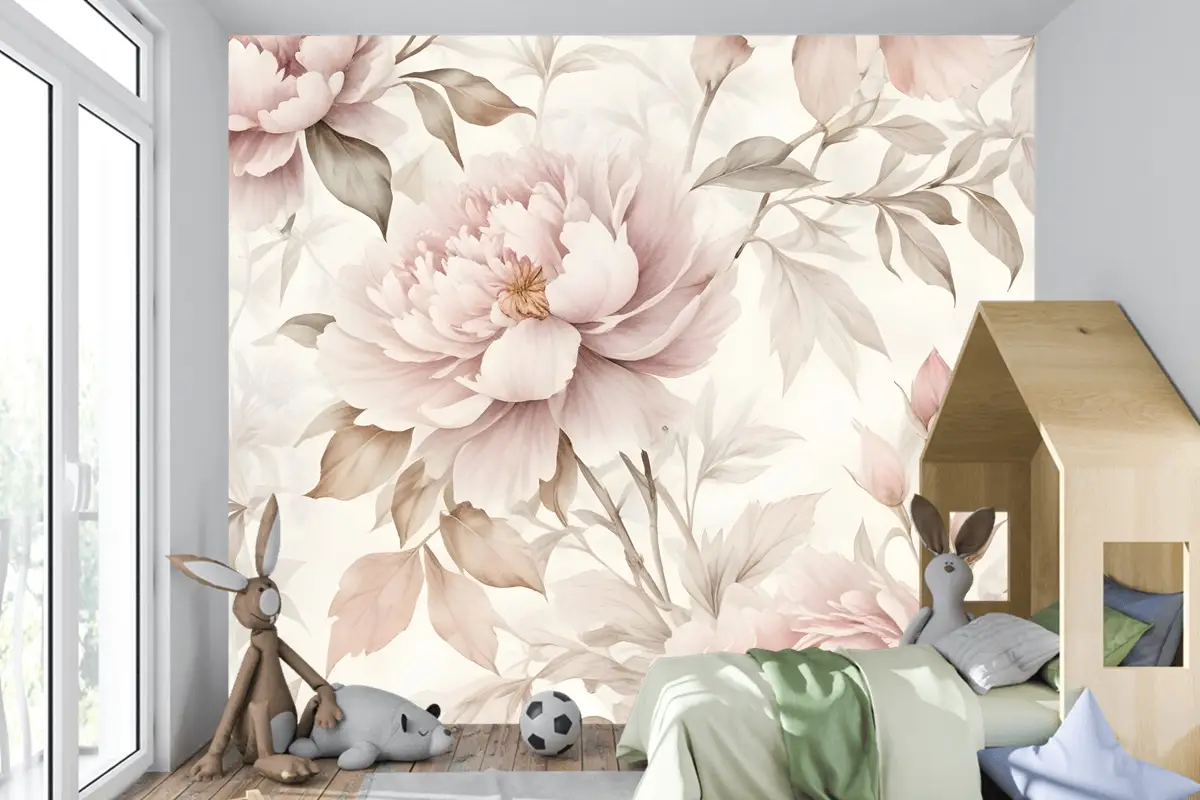 Kızlar Için Kreş Pastel Şakayık Suluboya Çiçek Çocuk Odası Duvar Kağıdı