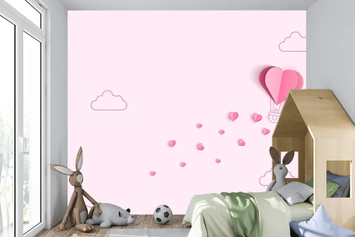 Origami Yapımı Sıcak Hava Balonu Ve Bulut Çocuk Odası Duvar Kağıdı