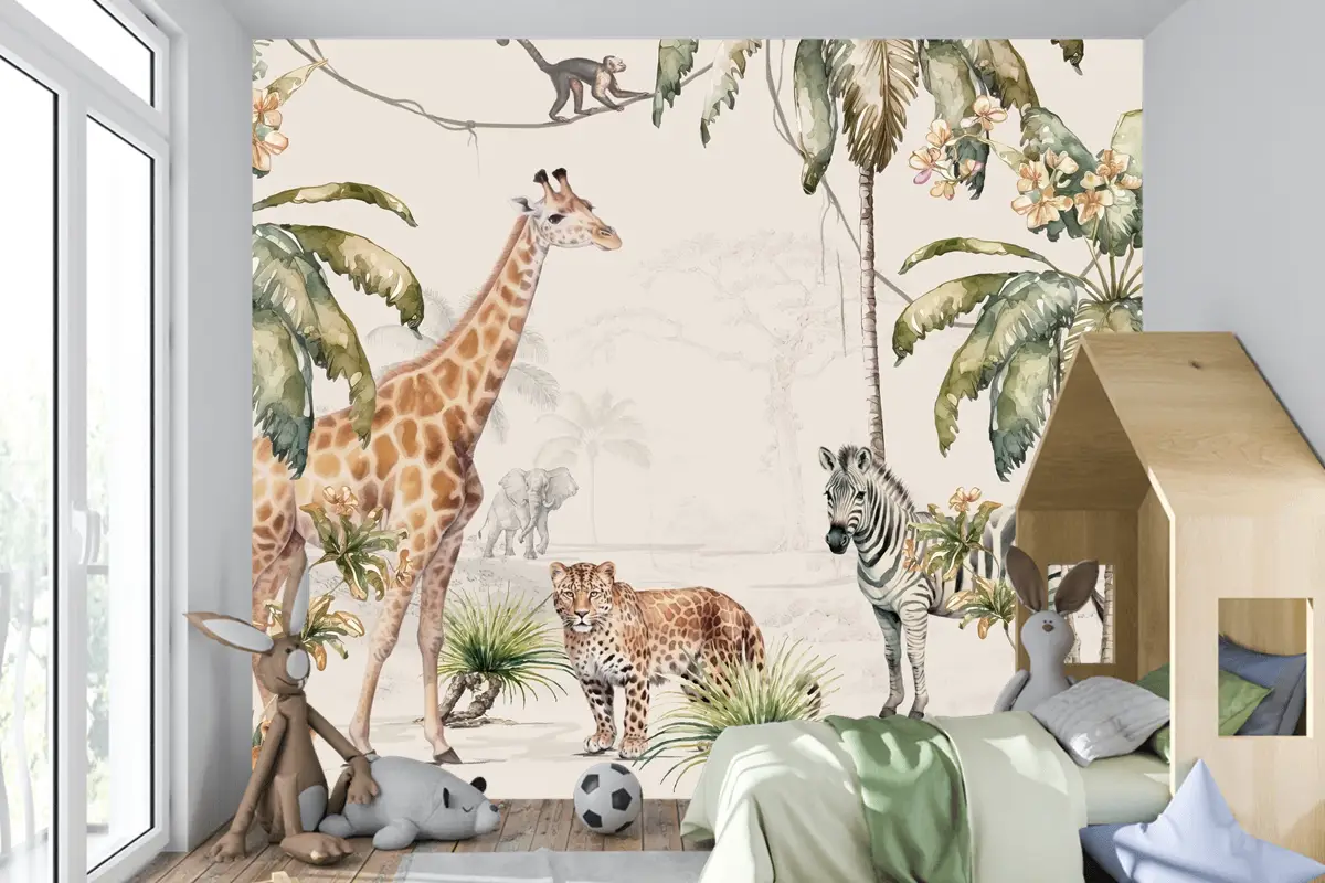 Orman Hayvanları Oyun Parkı Çocuk Odası Duvar Kağıdı