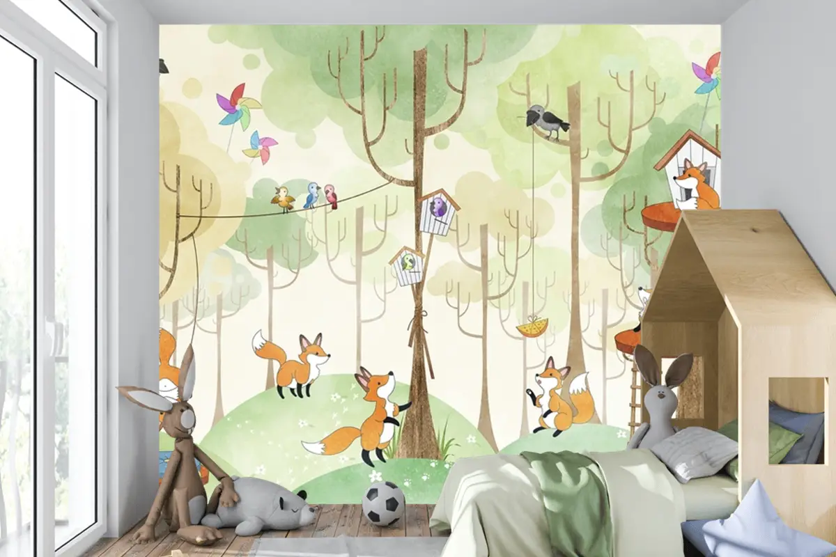 Ormandaki Tilkiler Çocuk Odası Duvar Kağıdı