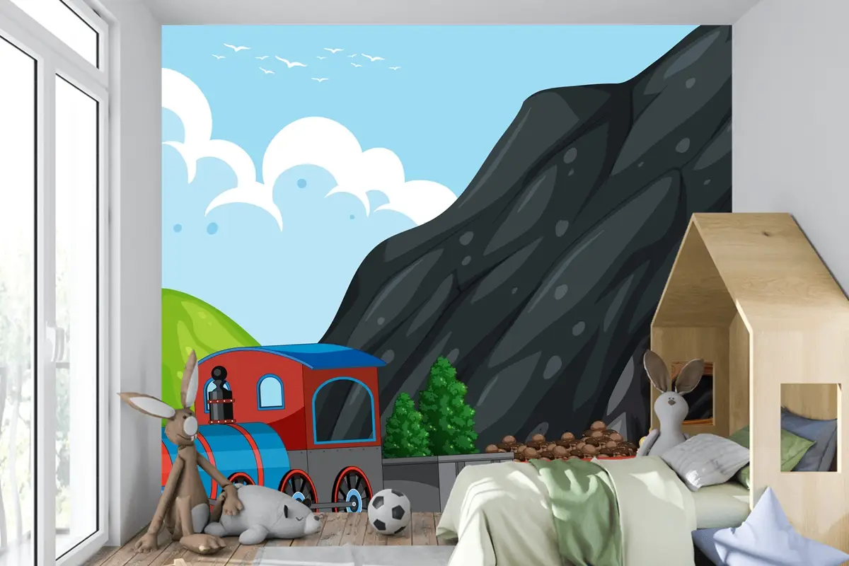 Buharlı Lokomotif Tren Çocuk Odası Duvar Kağıdı  Ile Açık Hava Sahnesi